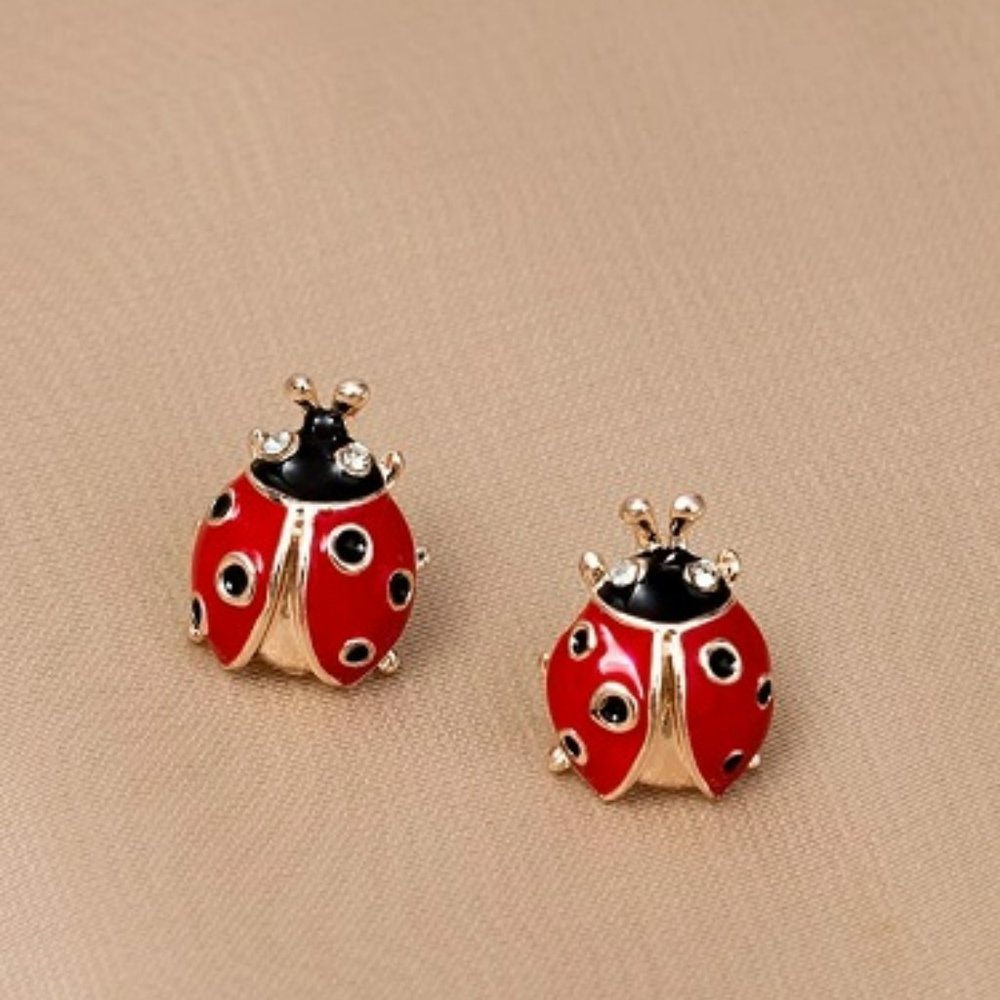 Red Colored Ladybug Stud Earrings
